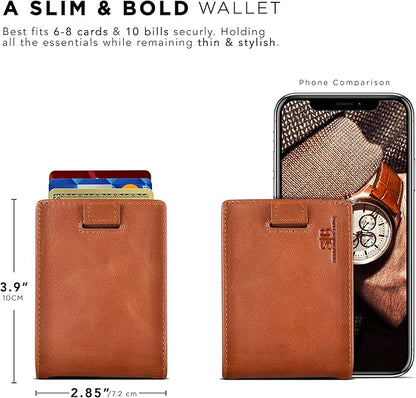 RFID Blocking Slim Money Clip Wallet – Leather Bifold Front Pocket Minimalist Mens Wallet with Money Clip for Men, Small Credit Card Holder Wallet - Travel Wallet with Gift Box