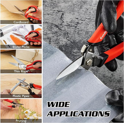 Goldblatt 3PCS Heavy Duty Scissors, Multipurpose Shop Scissors, Drop Forged Blades with Small Serrations, Comfortable Handle for Easy Cutting Cardboard, Wires, Leather, Fabric
