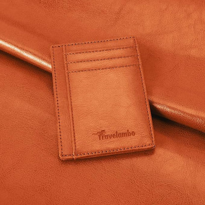 Travelambo Slim Wallet Front Pocket Minimalist Leather RFID Blocking Medium Size