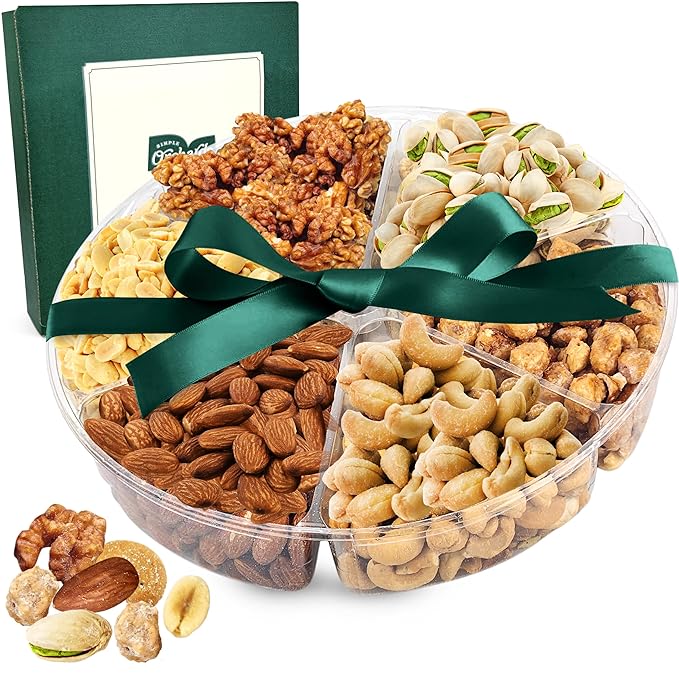 Nuts gift Basket Platter With a Variety of Freshly Roasted Nuts - Beautifully Packaged Gift for Birthday, Sympathy Basket. (6 Sectional Ultimate)