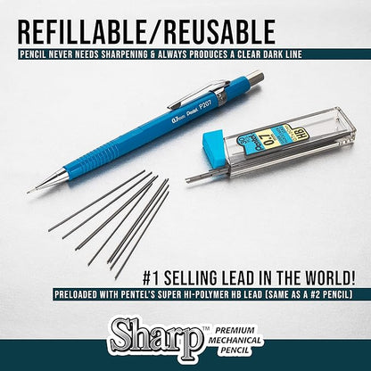 Pentel Sharp Mechanical Pencil, (0.7mm), Medium Line, Blue Barrel, Pack of 4 (P207PF4C)
