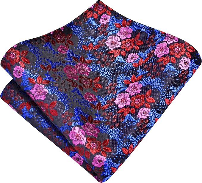GUSLESON 3.15"（8cm） Mens Floral Tie and Lapel Pin Necktie Hankerchief Cufflinks Set for Men