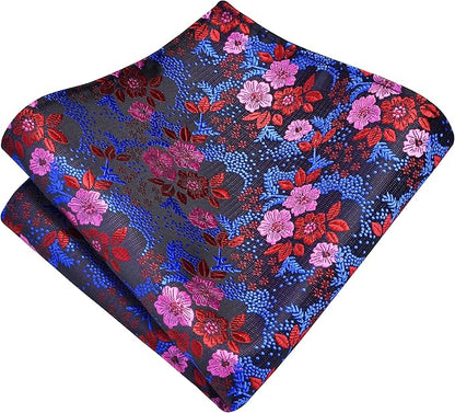 GUSLESON 3.15"（8cm） Mens Floral Tie and Lapel Pin Necktie Hankerchief Cufflinks Set for Men