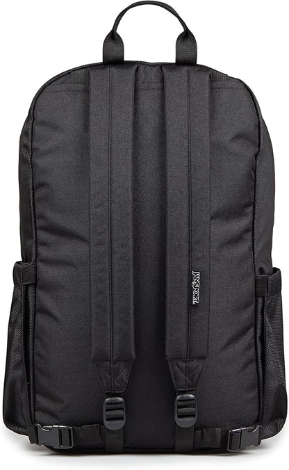 JanSport Venture Daypack – Travel Pack With Large Main Compartment, Padded Laptop Sleeve, Dual Water Bottle Pockets, and Attachment Buckles, Black