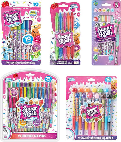 Sugar Rush Scented Pen and Marker Bundle – 56-Count Art Supplies Set with Gel Pens, Fineline Markers, Retractable Pens, and Candy Scented Markers – Non-Toxic for Kids Ages 3+