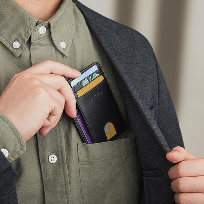 Buffway Slim Minimalist Front Pocket RFID Blocking Leather Wallets for Men and Women - Slate Black | Slim, Minimalist, Front Pocket, RFID Blocking