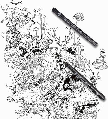 Bianyo Black Art Pen Set - 12 Assorted Sizes Fine Line Drawing, Upgraded Pigment Ink, Water-Resistant Archival Pens for Artists, Crafters, and Journaling