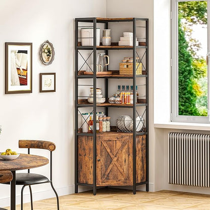 IRONCK Bookshelves 5 Tiers, Corner Bookshelf with Baffles, Bookcase and Bookshelf with Doors, Industrial Display Bookshelves for Living Room, Kitchen