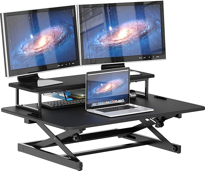 SHW 36-Inch Height Adjustable Standing Desk Sit to Stand Riser Converter Workstation, Black