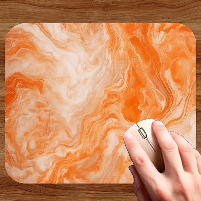 Orange Marble Agate Mouse Pad Mat Mousepad for Desk Computer Laptop PC Gaming Home or Office Gift Marbled Abstract (Orange MP39)