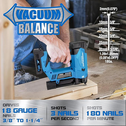18GA Cordless Brad Nailer, Nail Gun Battery Powered, 3400 Nails per Charge, Electric Nail Gun Drives 3/8" to 1-1/4" Nails
