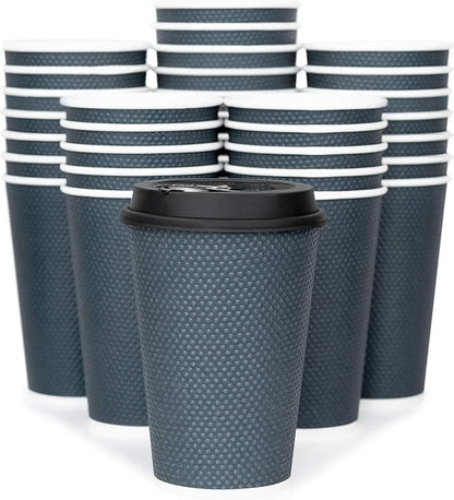 Disposable Coffee Cups With Lids - 12 oz Togo Coffee Cup With Lid (80 Set). Large To Go Travel Paper Hot Cups Insulated For Hot and Cold Beverage Drinks, No Sleeves Needed (Dusk Grey)