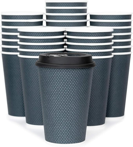 Disposable Coffee Cups With Lids - 12 oz Togo Coffee Cup With Lid (80 Set). Large To Go Travel Paper Hot Cups Insulated For Hot and Cold Beverage Drinks, No Sleeves Needed (Dusk Grey)
