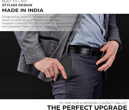 Real Leather Mens Trifold Wallet RFID Blocking Slim Minimalist Front Pocket - Thin & Stylish with ID Window in Gift Box