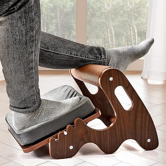 Foot Rest for Under Desk at Work- Adjustable Rocking Foot Stool with 3 Height Position and Soft Crossbar, Ergonomic Wooden Footrest with Soft Sponge Pad for Home, Office