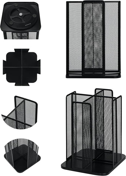 Annova Paper/Plastic Cup and Lid Holder Plastic Storage Organizer, 360°Rotating Coffee Mup Dispenser with 4 Compartments, Multifunctional Storage Rack for Home, Office, Bar, Coffee Shop (Black)