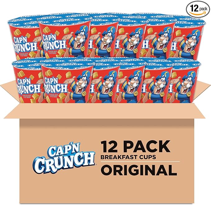 Cap'N Crunch Breakfast Cereal, Original, 1.51oz Individual Cups (12 Pack)