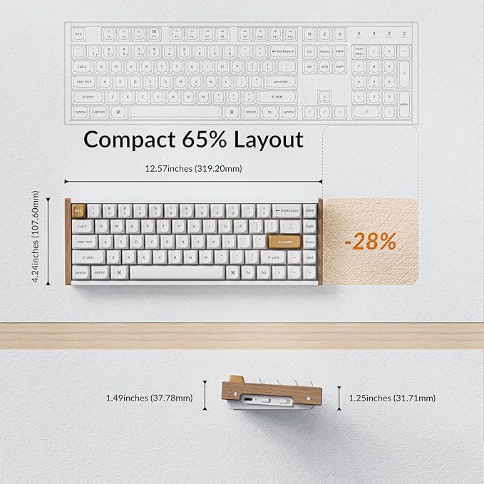 Keychron K6 HE 65% Wireless Mechanical Keyboard, 2.4GHz & Bluetooth, Gateron Double-Rail Magnetic Switch, Double-Shot PBT Keycaps, Aluminum & Wooden Frame, Compatible with Windows/Mac – White