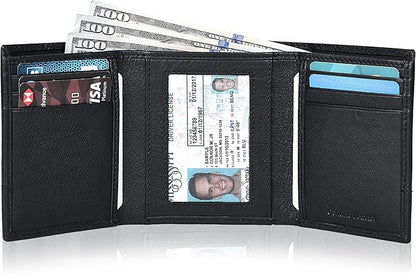 Tri fold Leather Wallet for Men with RFID | Slim Wallets for Men with 1 ID and 6 Credit card slots | Front Pocket Minimalist