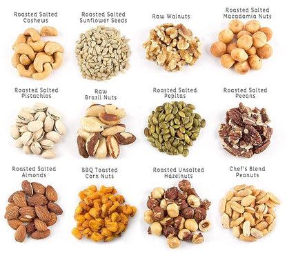 Oh! Nuts 12 Variety Nuts Gift Basket - Healthy Gift Baskets - Gourmet Assorted Nuts Tray - Gift Box for Holiday, Movie Night, Corporate, Families - Gift Ideas for Men and Women