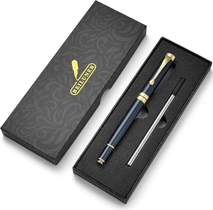 BEILUNER Ballpoint Pens, Stunning Blue Chrome Metal Pen with Golden Trim, Best Ball Pen Gift Set for Men & Women, Graduation, Executive, Office, Nice Office-Gift Box with 0.5mm Black Extra Refill