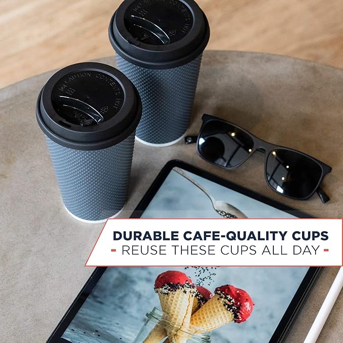 Disposable Coffee Cups With Lids - 12 oz Togo Coffee Cup With Lid (80 Set). Large To Go Travel Paper Hot Cups Insulated For Hot and Cold Beverage Drinks, No Sleeves Needed (Dusk Grey)