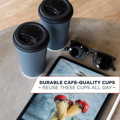 Disposable Coffee Cups With Lids - 12 oz Togo Coffee Cup With Lid (80 Set). Large To Go Travel Paper Hot Cups Insulated For Hot and Cold Beverage Drinks, No Sleeves Needed (Dusk Grey)