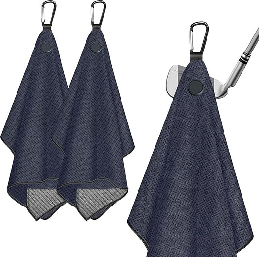 2 Pack Magnetic Golf Towels with Clips, Steel Wire Cleaning Cloth, Ultra Absorbent Microfiber, Waffle Pattern Golf Towel with Magnet for Men Women, Golf Accessories for Golf Bags, Carts or Clubs