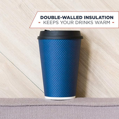 Disposable Coffee Cups With Lids - 12 oz Togo Coffee Cup With Lid (80 Set). To go Travel Paper Hot Cups Insulated For Hot and Cold Beverage Drinks, No Sleeves Needed (Midnight Blue)