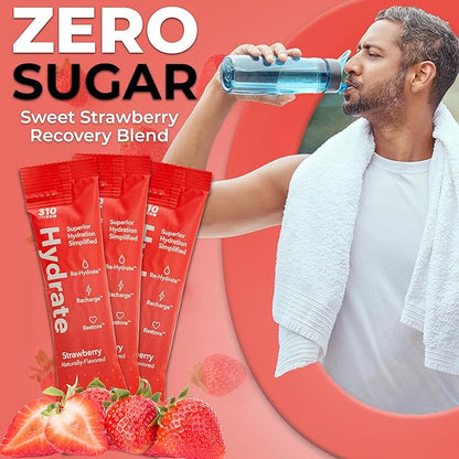 310 Nutrition Sugar Free Electrolytes Powder - Instant Hydration Packets for Daily Fluid Balance - Caffeine-Free Rehydration Drink Mix w/Vitamins, Low Calorie & Keto Friendly - Strawberry 15 Singles