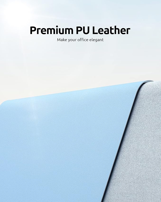 YSAGi Leather Desk Protector, Office Mat, Large Mouse Mat, Non-Slip PU Leather Blotter, Laptop Desk Pad, Waterproof Writing Pad for Office and Home (Baby Blue, 31.5" x 15.8")
