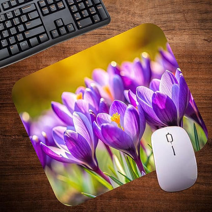 Floral Pattern Flower Mouse Pad Mat Mousepad for Desk Computer Laptop PC Gaming Home or Office Gift for Her Flowers (Purple Tulips MP101)