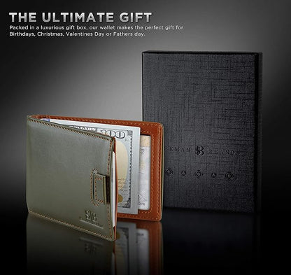 RFID Blocking Slim Money Clip Wallet – Leather Bifold Front Pocket Minimalist Mens Wallet with Money Clip for Men, Small Credit Card Holder Wallet - Travel Wallet with Gift Box