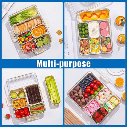 Bandesun Divided Serving Tray with Lid and Handle - Snackle Box Charcuterie Container for Portable Snack Platters - Ideal for Party and Entertaining - Clear Organizer for Candy, Fruits and Nuts