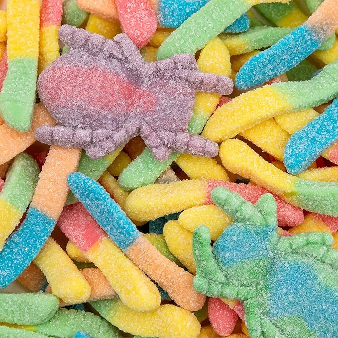 Sour Gummy Worms & Spiders Candy | 2-Pound Pack | Bulk Gummy Candy Mix | Neon Gummies for Party Favors, Dessert Decorating, Gifting and Everyday Snacking