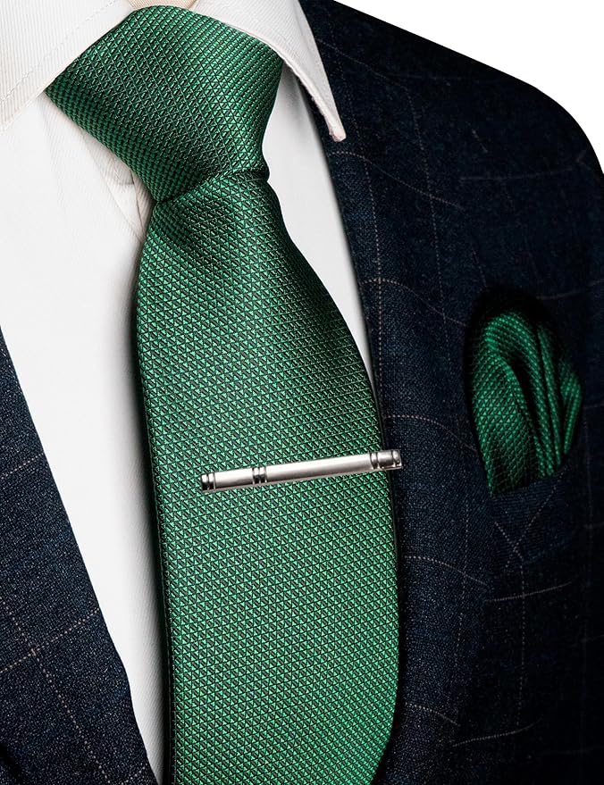 RBOCOTT Mens Woven Tie and Pocket Square with Tie Bar Sets Solid Necktie