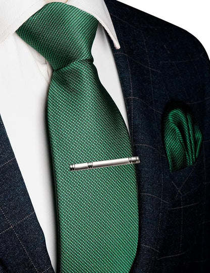 RBOCOTT Mens Woven Tie and Pocket Square with Tie Bar Sets Solid Necktie