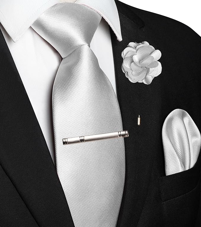 JEMYGINS Formal Necktie Solid Color Tie and Pocket Square with Tie Clip Lapel Pin Sets for Men 4PCS