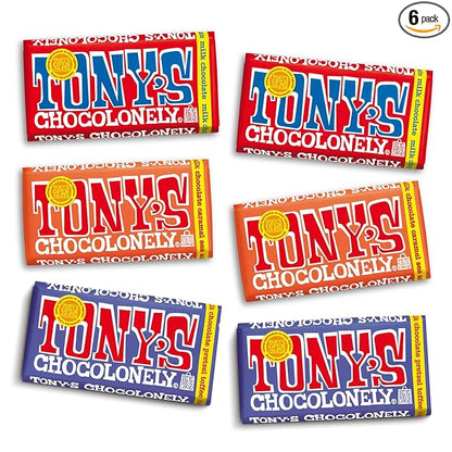 Tony's Chocolonely - Top 3 Milk Chocolate Bundle - Belgium Chocolate Halloween Candy Bar, No Artificial Flavoring, Fairtrade & B Corp Certified - 6.35 Oz, 6 Bars