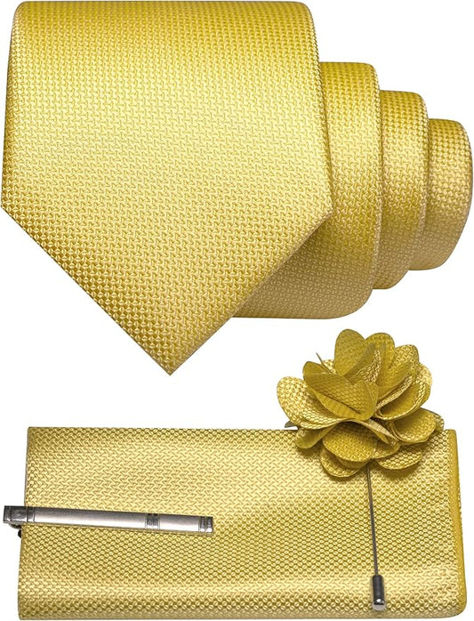 JEMYGINS Mens Tie and Lapel Pin with Pocket Square Tie Clip Sets for Casual and Business 4PCS