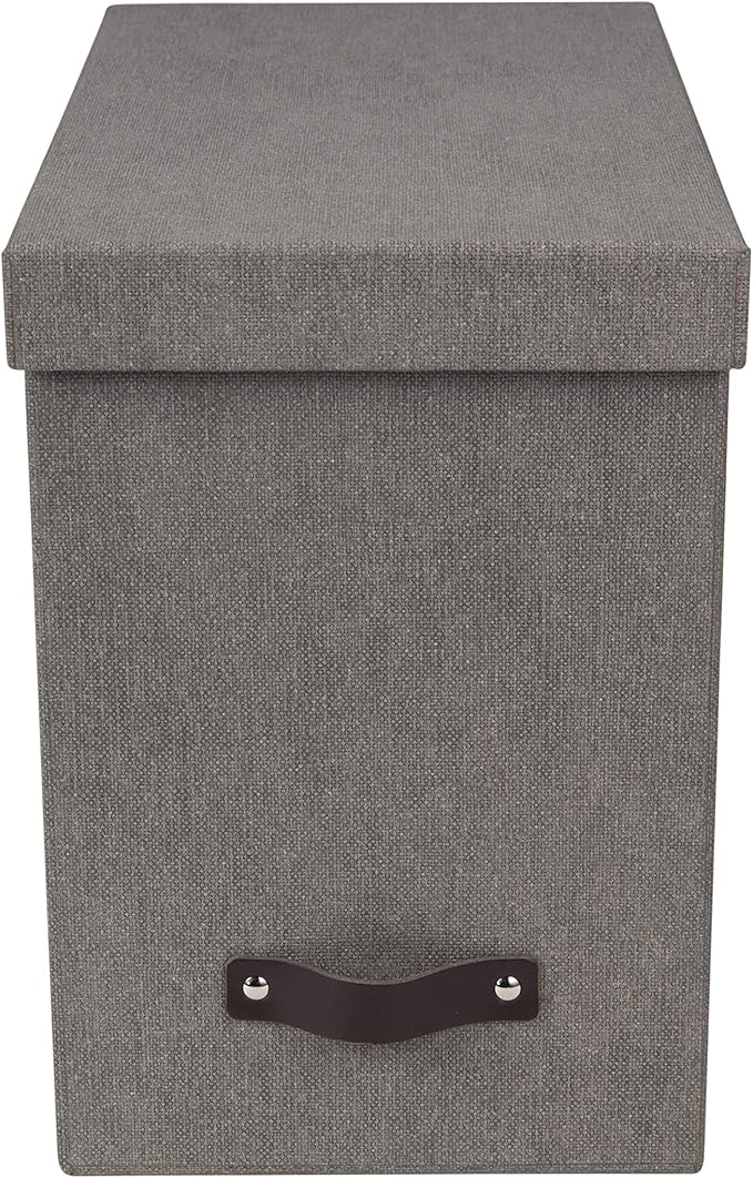 Bigso John Desktop File Box File Storage Box and Document Organizer for Important Paperwork Durable Hanging File Box with a Lid and Leather Handle 7.4’’ x 13’’ x 10.4’’ | Grey