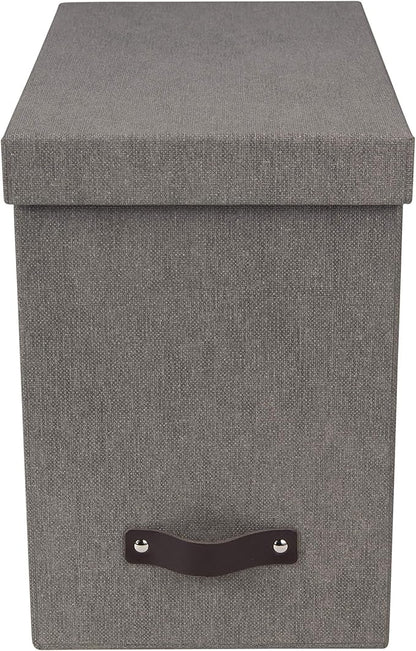 Bigso John Desktop File Box File Storage Box and Document Organizer for Important Paperwork Durable Hanging File Box with a Lid and Leather Handle 7.4’’ x 13’’ x 10.4’’ | Grey
