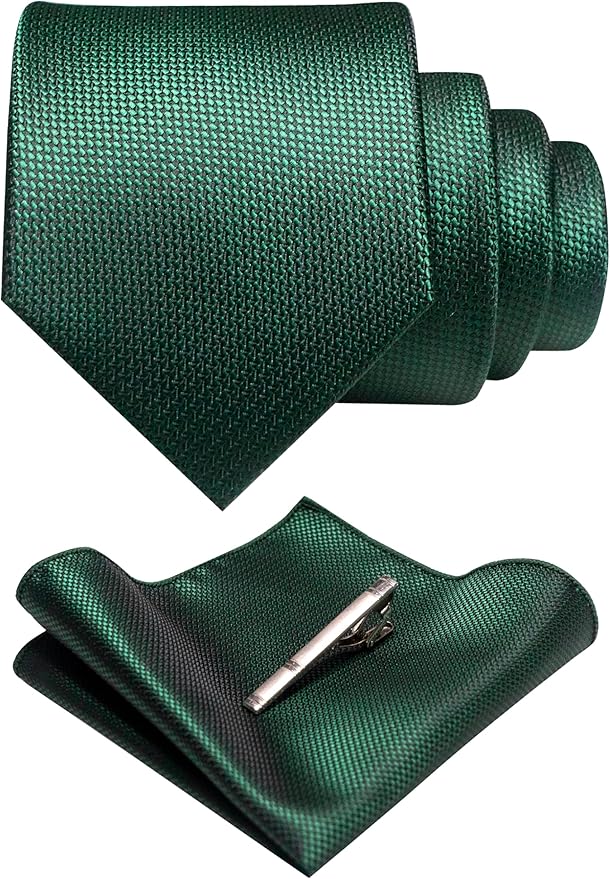 RBOCOTT Mens Woven Tie and Pocket Square with Tie Bar Sets Solid Necktie