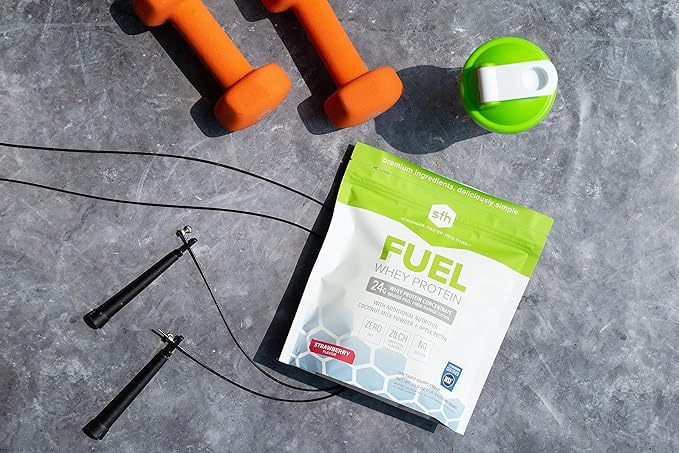 SFH Fuel Whey Protein Powder Great Tasting Grass Fed Whey | MCTs & Fiber for Energy | All Natural | Soy Free, Gluten Free, No RBST, No Artificial Flavors (Strawberry (1.6lb Bag))