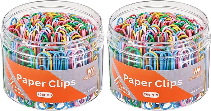 NEEWAY 200pcs Colored Paper Clips, 2 Inch Large Paper Clip, Jumbo Paperclips, Paper Clips Assorted Colors (Pack of 2)