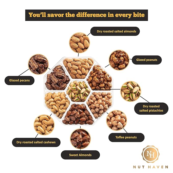 Nuts Gift Basket - Extra Large Assortment of Sweet & Roasted Salted Gourmet Nuts - Assorted Food Gift Box for Birthday, Family, Sympathy, Men & Women.