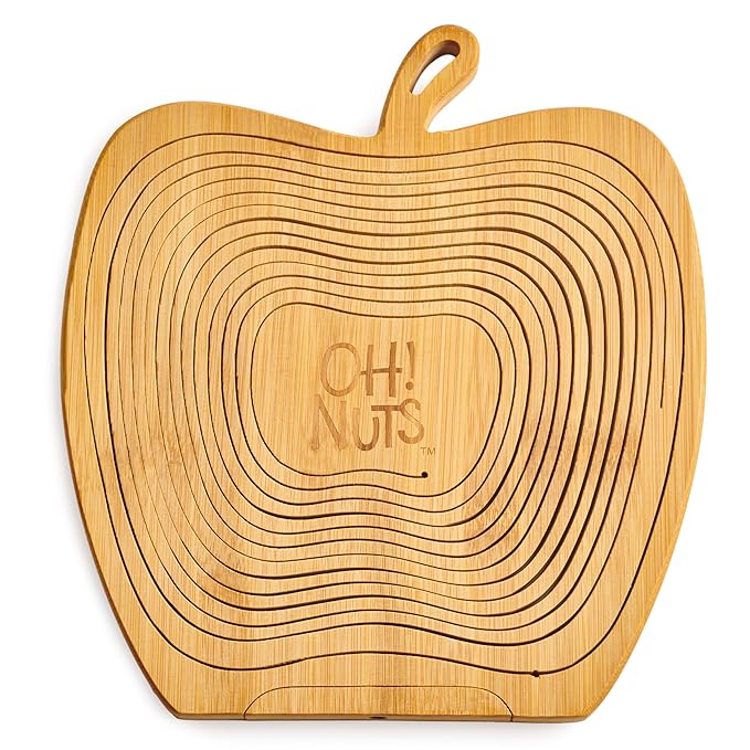 Oh! Nuts Dried Fruit Gift Basket - Gourmet Gift Baskets - Holiday Healthy Assortment Dried Fruits Gift Box - Crafted in the USA - Wooden Apple Shape Gift Tray - (Honey Beige)