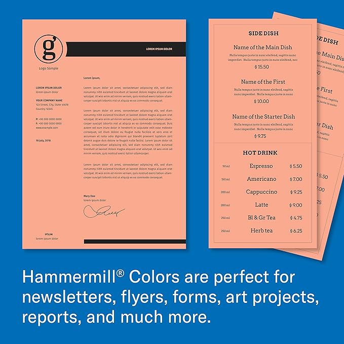 Hammermill Colored Paper, 20 lb Salmon Printer Paper, 11 x 17-1 Ream (500 Sheets) - Made in the USA, Pastel Paper, 102103R