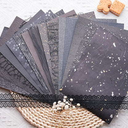 15Pcs Handmade Scrapbook Art Paper Craft Textured Paper Colorful A5 sheet Mesh Special Mix for Scrapbooking Junk Journal Journaling Supplies DIY Materials,5.8x8.2 inches (Black)