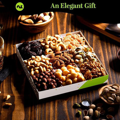 NUT CRAVINGS - Thanksgiving Mixed Nuts Gift Basket in White Gold Box (9 Assortments) Holiday Xmas Christmas Food Arrangement, Healthy Snack Care Package, Food Assortments